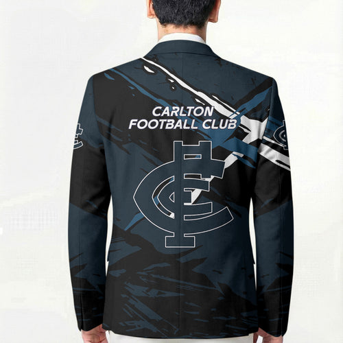 Carlton Football Club Blazer Blues Muscular Mascot Graphic - Abstract Paint Splatter Art