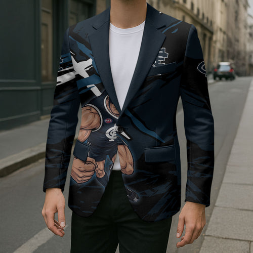 Carlton Football Club Blazer Blues Muscular Mascot Graphic - Abstract Paint Splatter Art