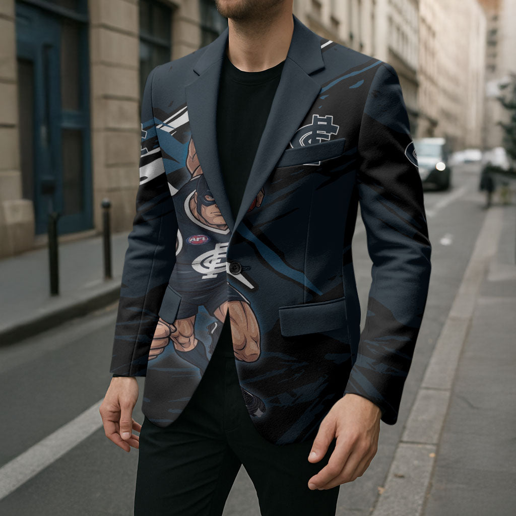 Carlton Football Club Blazer Blues Muscular Mascot Graphic - Abstract Paint Splatter Art