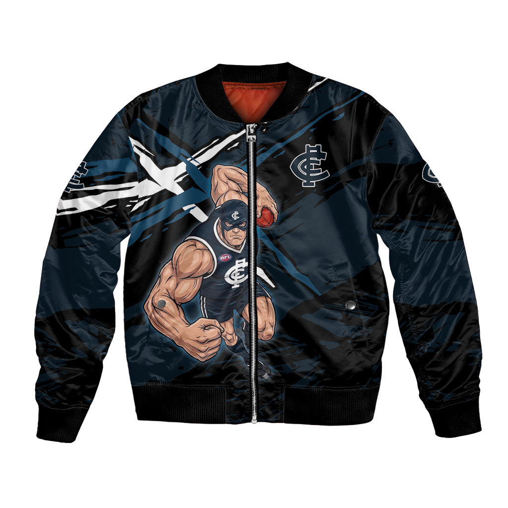 Carlton Football Club Bomber Jacket Blues Muscular Mascot Graphic - Abstract Paint Splatter Art