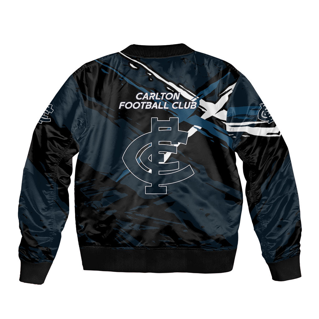 Carlton Football Club Bomber Jacket Blues Muscular Mascot Graphic - Abstract Paint Splatter Art