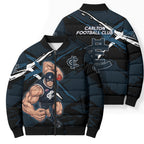 Carlton Football Club Bomber Puffer Jacket Blues Muscular Mascot Graphic - Abstract Paint Splatter Art