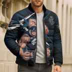 Carlton Football Club Bomber Puffer Jacket Blues Muscular Mascot Graphic - Abstract Paint Splatter Art