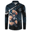 Carlton Football Club Button Sweatshirt Blues Muscular Mascot Graphic - Abstract Paint Splatter Art