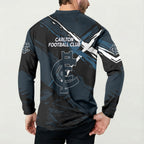 Carlton Football Club Button Sweatshirt Blues Muscular Mascot Graphic - Abstract Paint Splatter Art