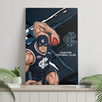 Carlton Football Club Canvas Wall Art Blues Muscular Mascot Graphic - Abstract Paint Splatter Art