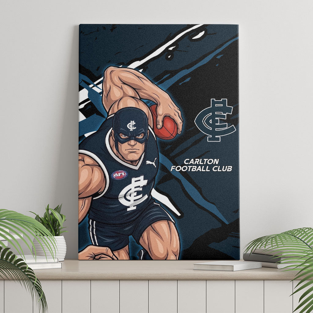 Carlton Football Club Canvas Wall Art Blues Muscular Mascot Graphic - Abstract Paint Splatter Art
