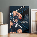 Carlton Football Club Canvas Wall Art Blues Muscular Mascot Graphic - Abstract Paint Splatter Art