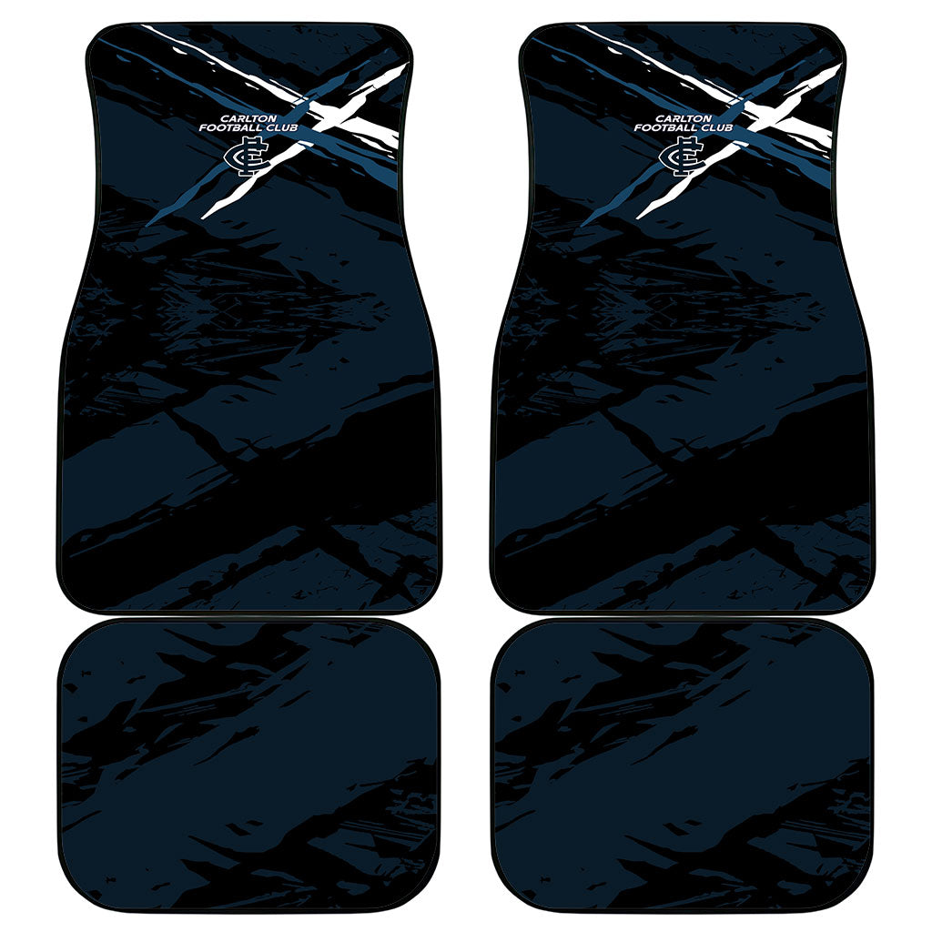 Carlton Football Club Car Mats Blues Muscular Mascot Graphic - Abstract Paint Splatter Art