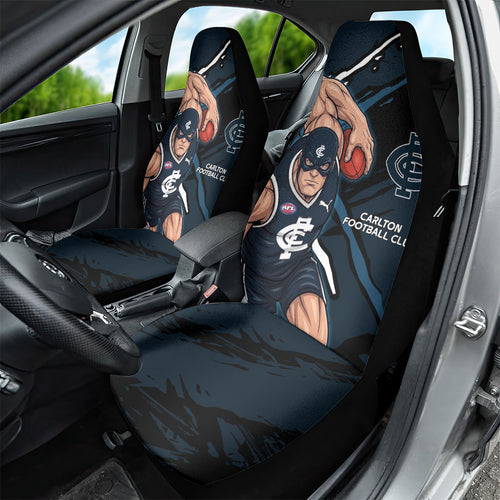 Carlton Football Club Car Seat Cover Blues Muscular Mascot Graphic - Abstract Paint Splatter Art