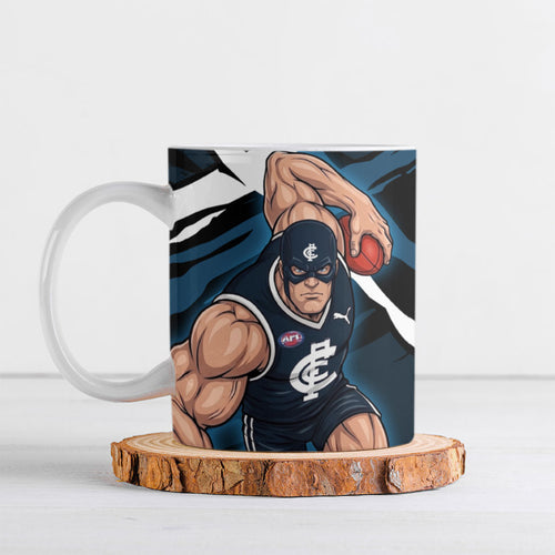 Carlton Football Club Ceramic Mug Blues Muscular Mascot Graphic - Abstract Paint Splatter Art