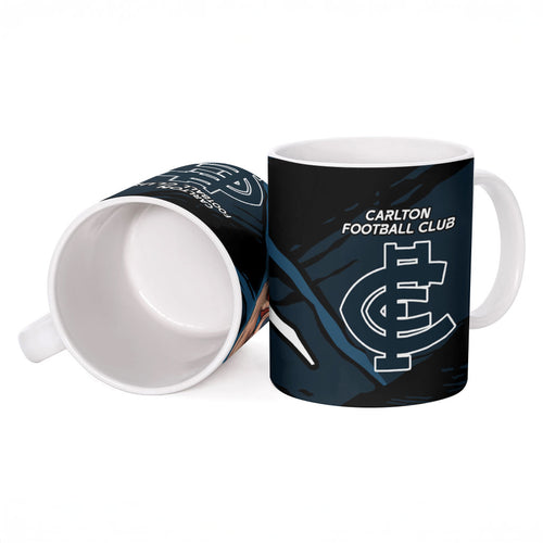 Carlton Football Club Ceramic Mug Blues Muscular Mascot Graphic - Abstract Paint Splatter Art