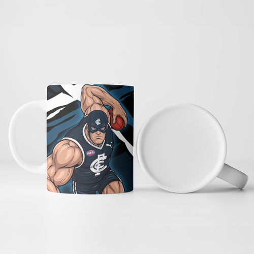 Carlton Football Club Ceramic Mug Blues Muscular Mascot Graphic - Abstract Paint Splatter Art