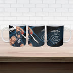 Carlton Football Club Ceramic Mug Blues Muscular Mascot Graphic - Abstract Paint Splatter Art