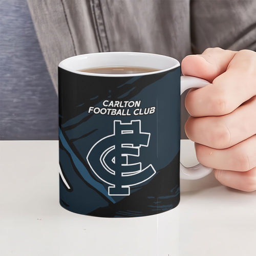 Carlton Football Club Ceramic Mug Blues Muscular Mascot Graphic - Abstract Paint Splatter Art