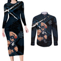 Carlton Football Club Couples Matching Long Sleeve Bodycon Dress and Long Sleeve Button Shirt Blues Muscular Mascot Graphic - Abstract Paint Splatter Art