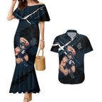 Carlton Football Club Couples Matching Mermaid Dress and Hawaiian Shirt Blues Muscular Mascot Graphic - Abstract Paint Splatter Art