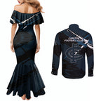 Carlton Football Club Couples Matching Mermaid Dress and Long Sleeve Button Shirt Blues Muscular Mascot Graphic - Abstract Paint Splatter Art