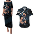 Carlton Football Club Couples Matching Puletasi and Hawaiian Shirt Blues Muscular Mascot Graphic - Abstract Paint Splatter Art