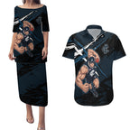Carlton Football Club Couples Matching Puletasi and Hawaiian Shirt Blues Muscular Mascot Graphic - Abstract Paint Splatter Art