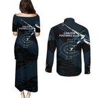 Carlton Football Club Couples Matching Puletasi and Long Sleeve Button Shirt Blues Muscular Mascot Graphic - Abstract Paint Splatter Art
