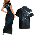 Carlton Football Club Couples Matching Short Sleeve Bodycon Dress and Hawaiian Shirt Blues Muscular Mascot Graphic - Abstract Paint Splatter Art