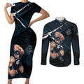 Carlton Football Club Couples Matching Short Sleeve Bodycon Dress and Long Sleeve Button Shirt Blues Muscular Mascot Graphic - Abstract Paint Splatter Art