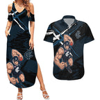 Carlton Football Club Couples Matching Summer Maxi Dress and Hawaiian Shirt Blues Muscular Mascot Graphic - Abstract Paint Splatter Art