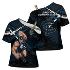 Carlton Football Club Cross Shoulder Shirt Blues Muscular Mascot Graphic - Abstract Paint Splatter Art