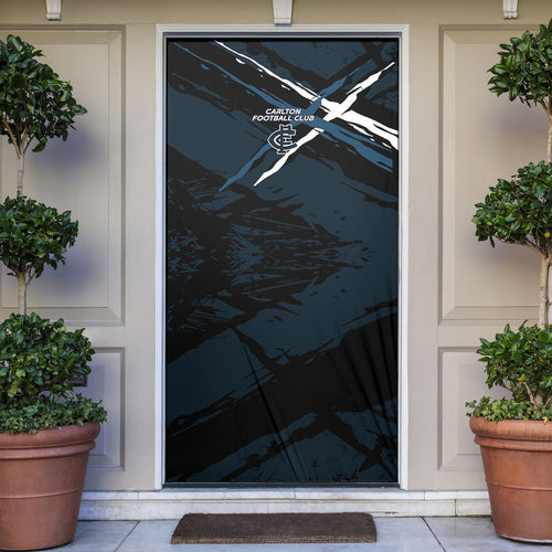 Carlton Football Club Door Cover Blues Muscular Mascot Graphic - Abstract Paint Splatter Art