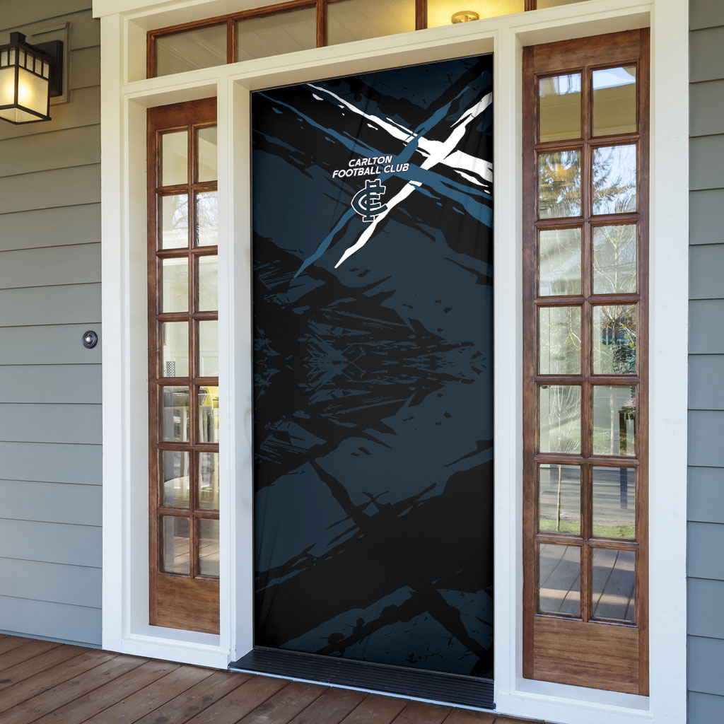 Carlton Football Club Door Cover Blues Muscular Mascot Graphic - Abstract Paint Splatter Art