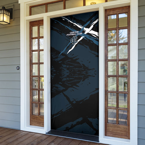 Carlton Football Club Door Cover Blues Muscular Mascot Graphic - Abstract Paint Splatter Art