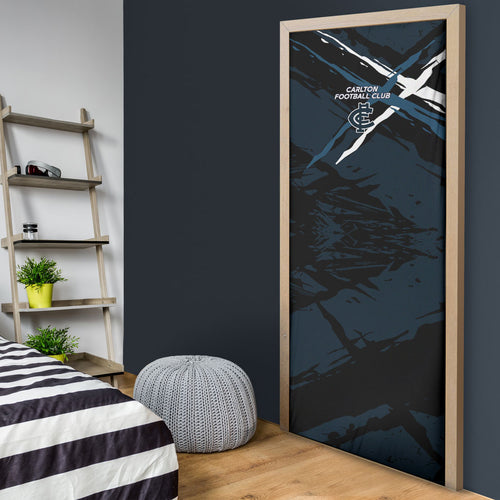 Carlton Football Club Door Cover Blues Muscular Mascot Graphic - Abstract Paint Splatter Art