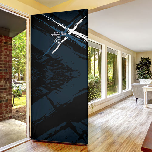 Carlton Football Club Door Cover Blues Muscular Mascot Graphic - Abstract Paint Splatter Art