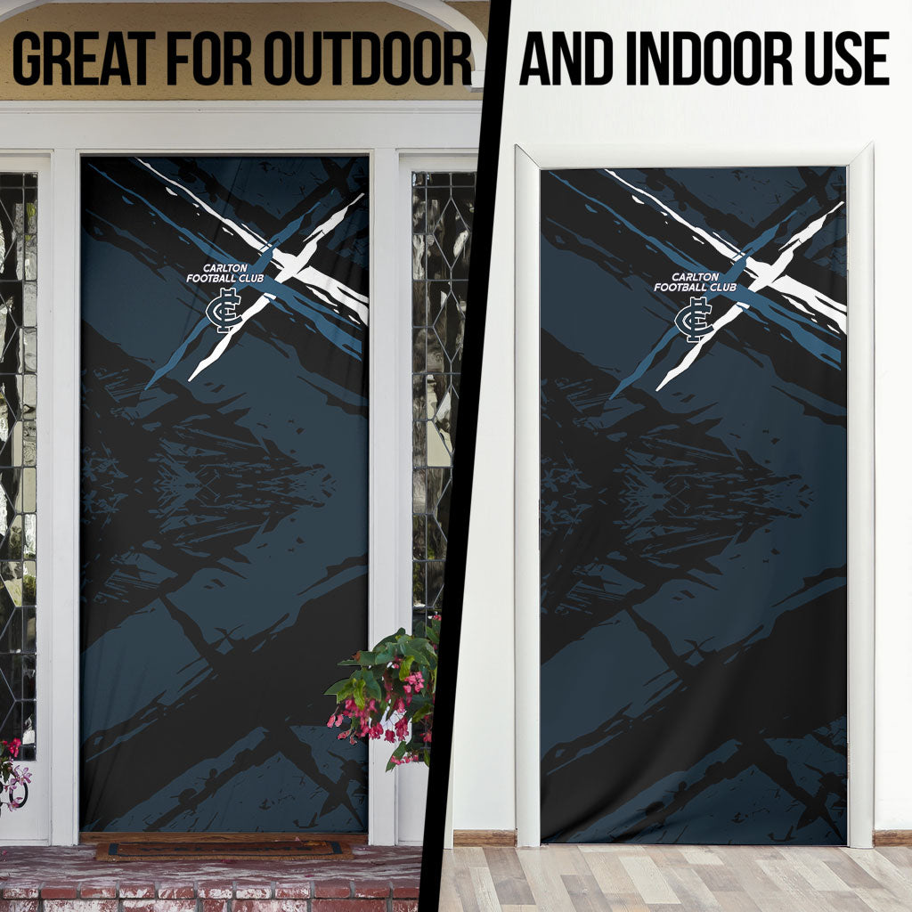 Carlton Football Club Door Cover Blues Muscular Mascot Graphic - Abstract Paint Splatter Art