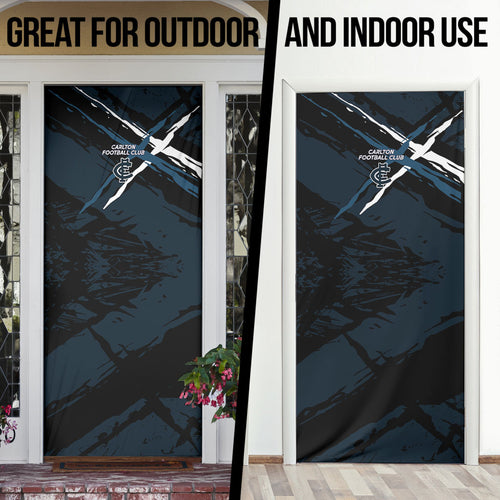Carlton Football Club Door Cover Blues Muscular Mascot Graphic - Abstract Paint Splatter Art