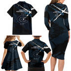 Carlton Football Club Family Matching Long Sleeve Bodycon Dress and Hawaiian Shirt Blues Muscular Mascot Graphic - Abstract Paint Splatter Art