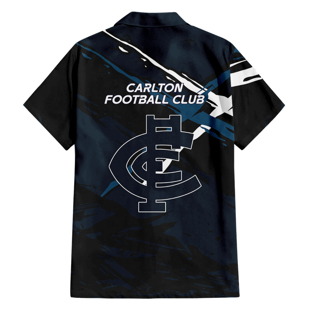 Carlton Football Club Family Matching Long Sleeve Bodycon Dress and Hawaiian Shirt Blues Muscular Mascot Graphic - Abstract Paint Splatter Art
