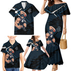 Carlton Football Club Family Matching Mermaid Dress and Hawaiian Shirt Blues Muscular Mascot Graphic - Abstract Paint Splatter Art