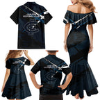 Carlton Football Club Family Matching Mermaid Dress and Hawaiian Shirt Blues Muscular Mascot Graphic - Abstract Paint Splatter Art