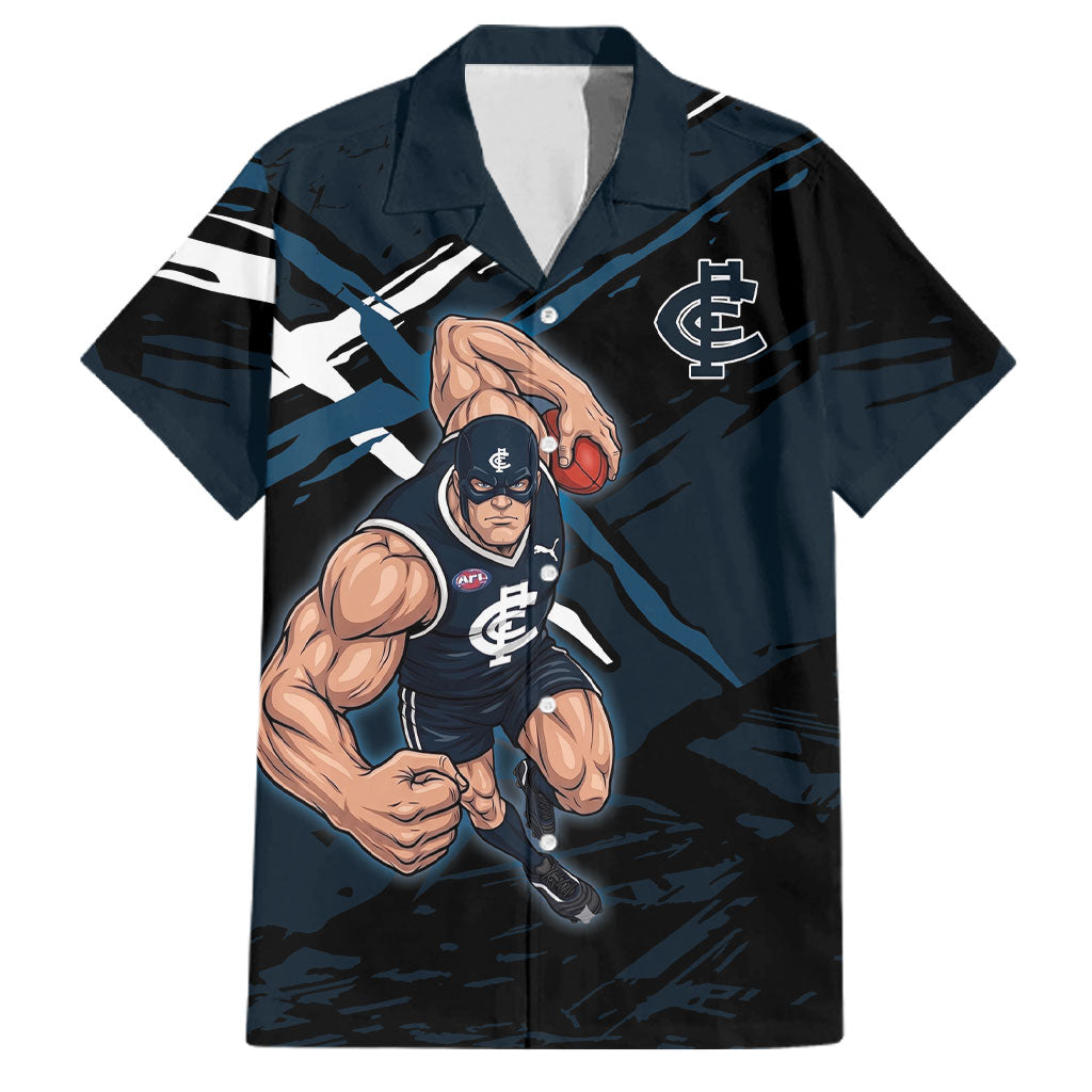 Carlton Football Club Family Matching Mermaid Dress and Hawaiian Shirt Blues Muscular Mascot Graphic - Abstract Paint Splatter Art