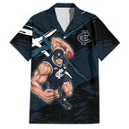 Carlton Football Club Family Matching Mermaid Dress and Hawaiian Shirt Blues Muscular Mascot Graphic - Abstract Paint Splatter Art