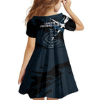 Carlton Football Club Family Matching Off The Shoulder Long Sleeve Dress and Hawaiian Shirt Blues Muscular Mascot Graphic - Abstract Paint Splatter Art