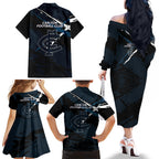 Carlton Football Club Family Matching Off The Shoulder Long Sleeve Dress and Hawaiian Shirt Blues Muscular Mascot Graphic - Abstract Paint Splatter Art