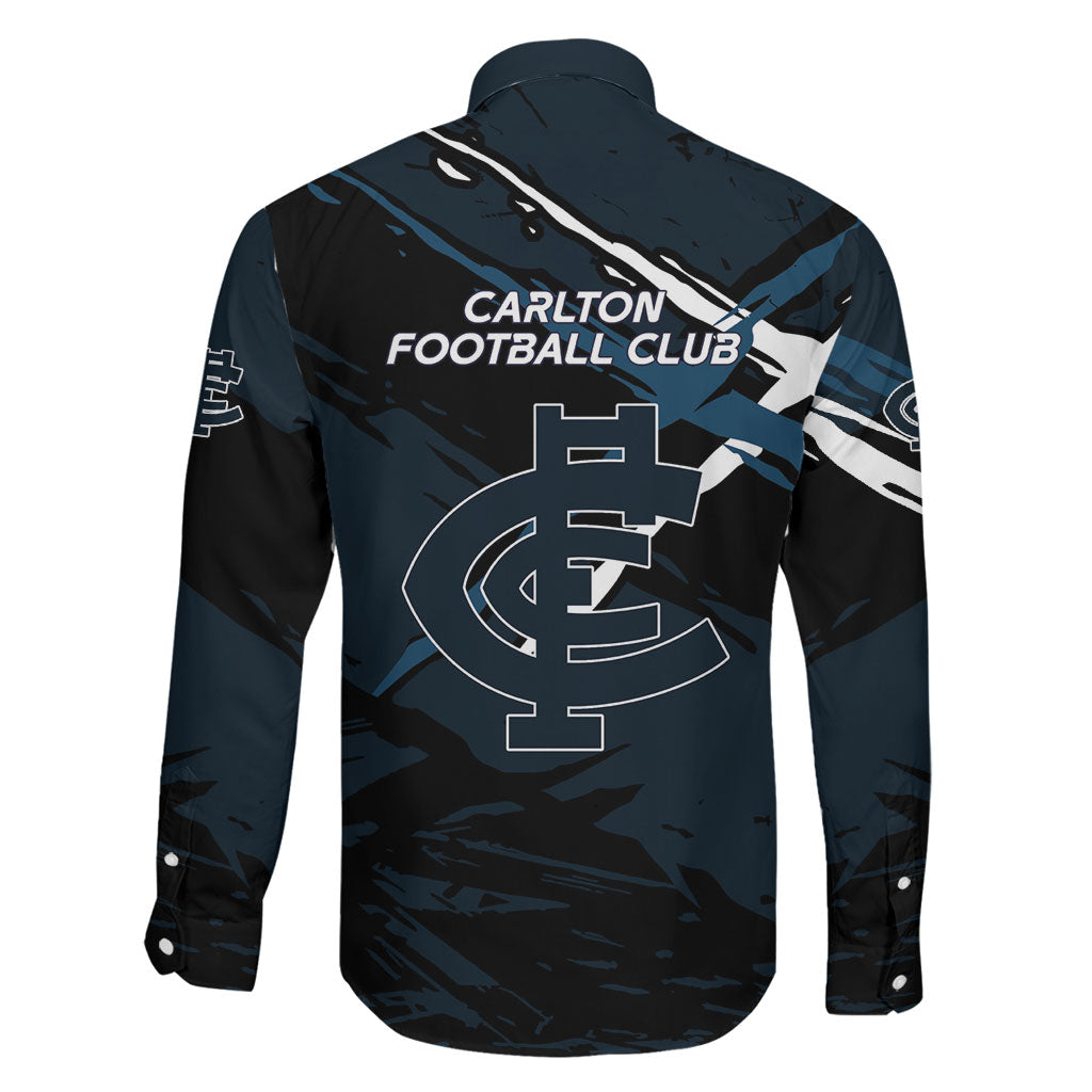 Carlton Football Club Family Matching Off The Shoulder Long Sleeve Dress and Hawaiian Shirt Blues Muscular Mascot Graphic - Abstract Paint Splatter Art