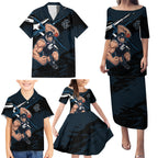 Carlton Football Club Family Matching Puletasi and Hawaiian Shirt Blues Muscular Mascot Graphic - Abstract Paint Splatter Art