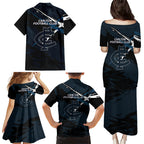 Carlton Football Club Family Matching Puletasi and Hawaiian Shirt Blues Muscular Mascot Graphic - Abstract Paint Splatter Art