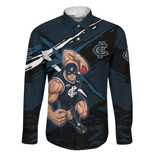 Carlton Football Club Family Matching Puletasi and Hawaiian Shirt Blues Muscular Mascot Graphic - Abstract Paint Splatter Art