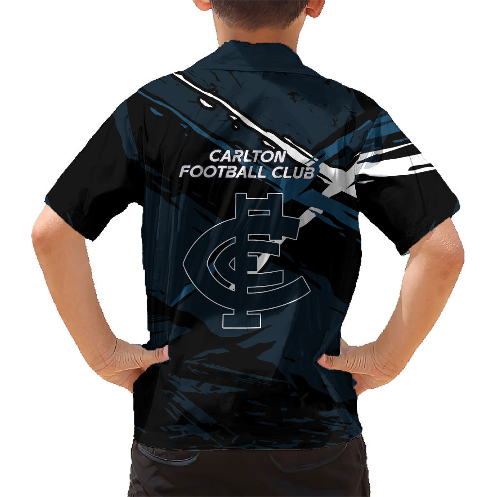 Carlton Football Club Family Matching Short Sleeve Bodycon Dress and Hawaiian Shirt Blues Muscular Mascot Graphic - Abstract Paint Splatter Art