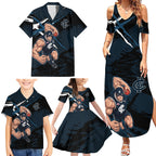 Carlton Football Club Family Matching Summer Maxi Dress and Hawaiian Shirt Blues Muscular Mascot Graphic - Abstract Paint Splatter Art